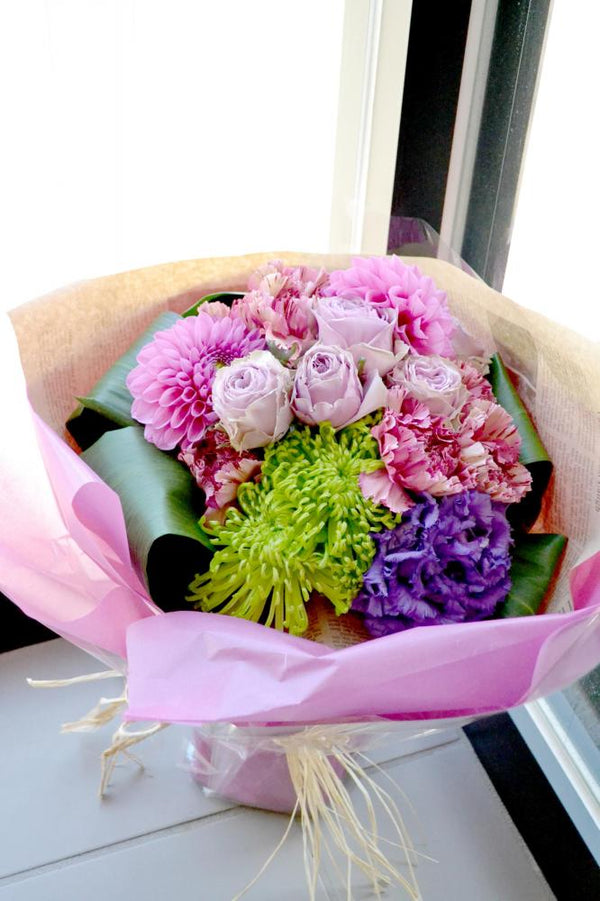 バラ ダリア 花束 ピンクミックス