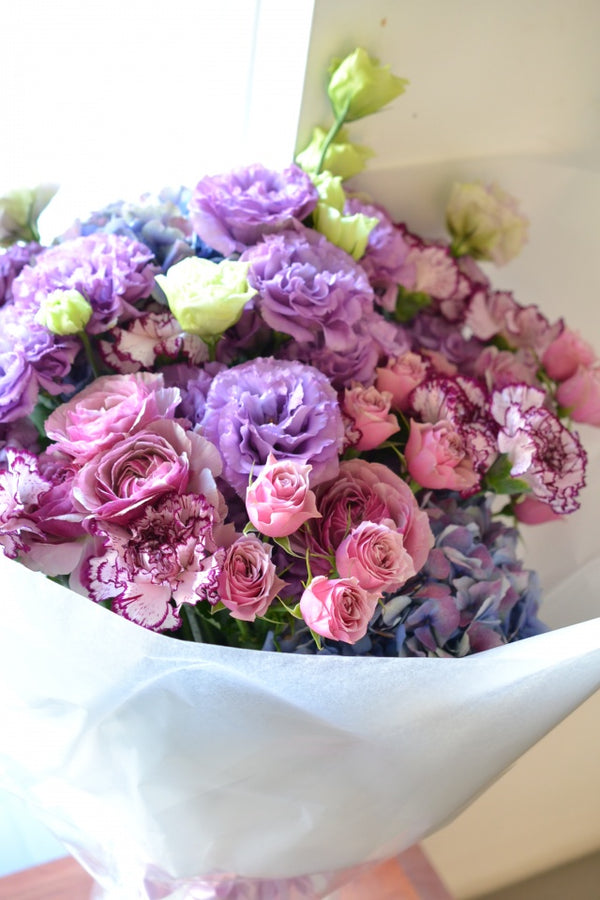 バラ トルコキキョウ 花束 パープル