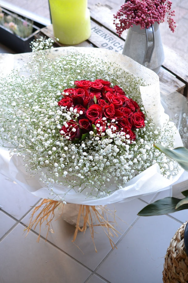 バラ 花束 かすみ草