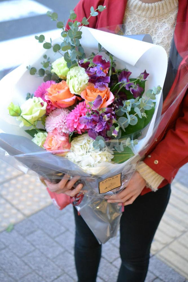 バラ ダリア 花束 ミックスカラー