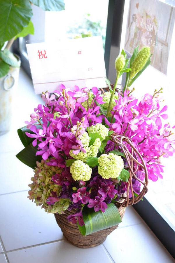 豪華　アレンジメント　トロピカルピンク