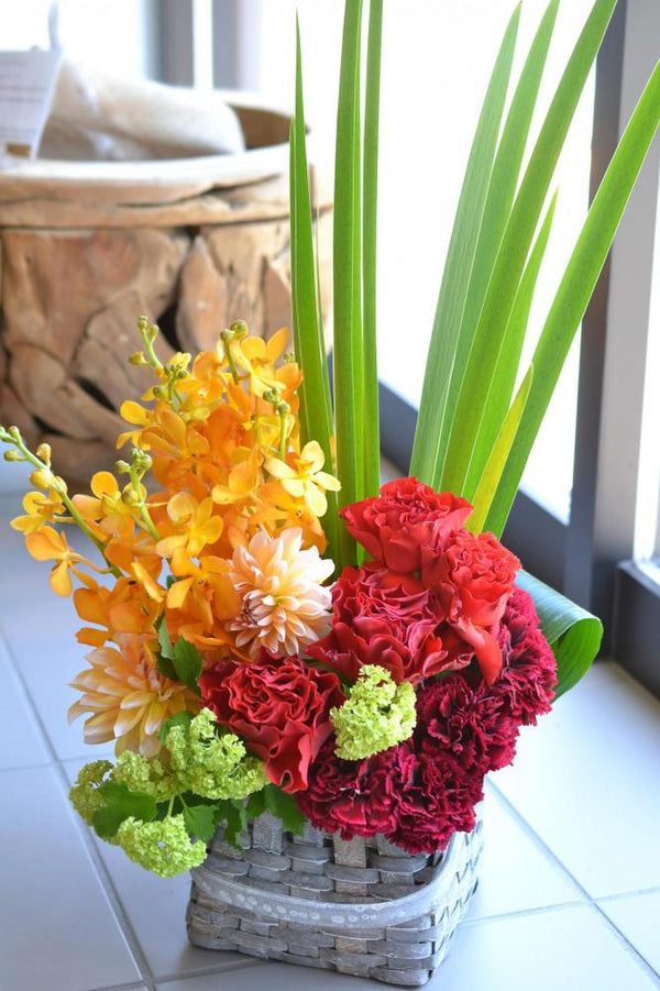 バラ・ダリア　アレンジメント　レッド×イエロー　